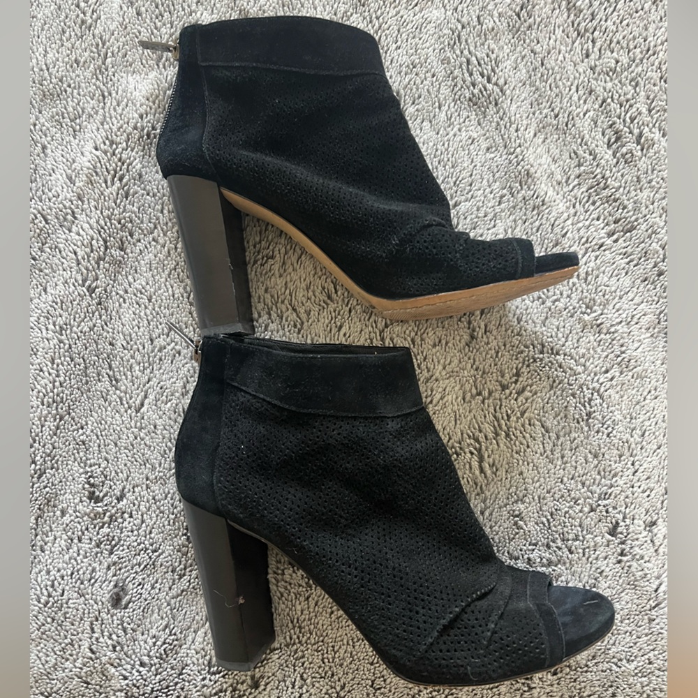 Black Suede Vince Camuto Chunky Heel Ankle Boots